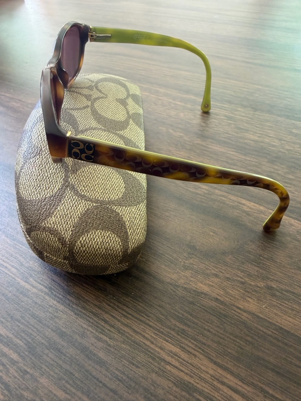 COACH Brown Gradient Lens Sunglasses with Lime Green Arms - Picture 5 of 10